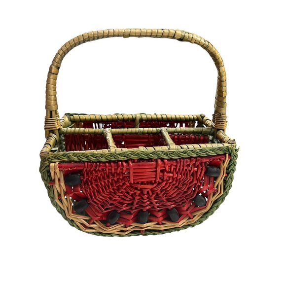 Vintage Wicker Watermelon Picnic Basket Spaces for Utensils and Plates‎ - Picture 2 of 7